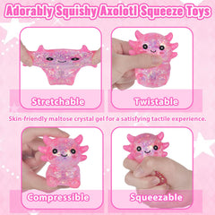 Puffwize Axolotl Squishy Toy pink in hand demonstrating portable fidget for focus.