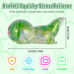 Puffwize Axolotl squishy toy side-view showing soft, durable gel core.
