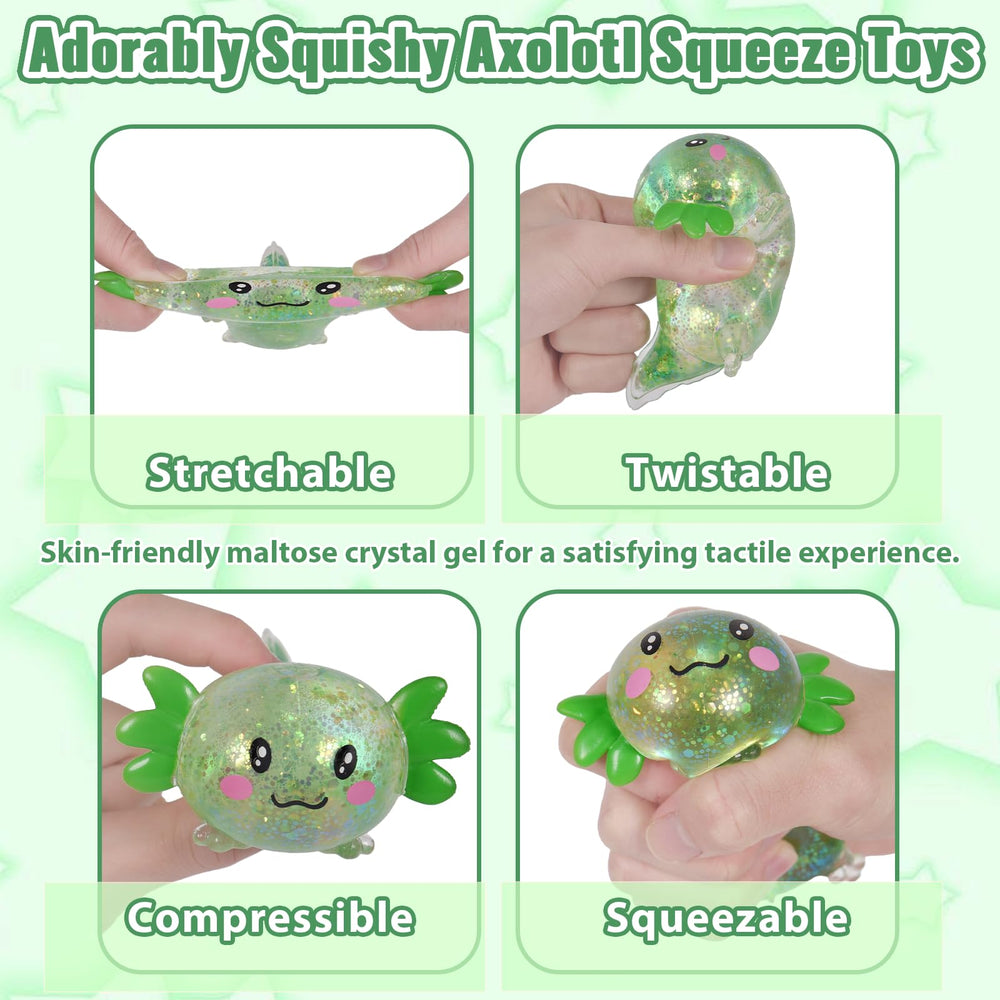 Puffwize Axolotl squishy toy squeeze highlighting slow-rise for relaxing focus.