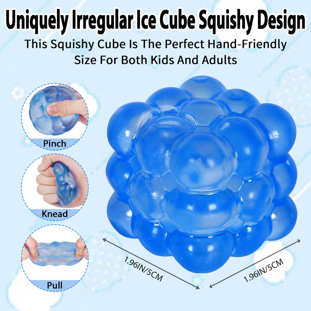 Puffwize Ice Cube Squishy Blue tilt view highlighting irregular block design for sensory engagement.