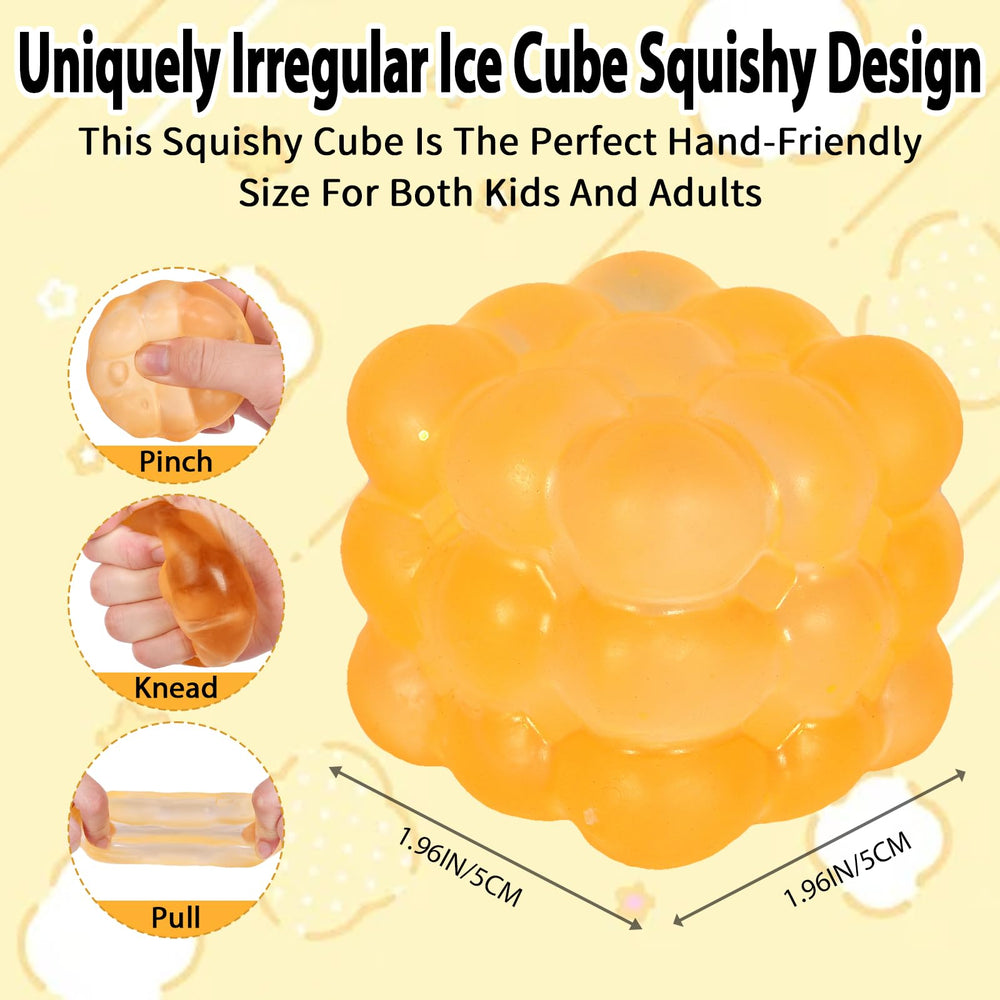 Puffwize Ice Cube Squishy Toy yellow irregular shape on desk