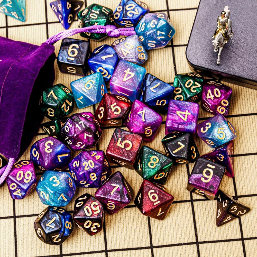 PUGED DND dice close-up showing legible pips on a d8 die.