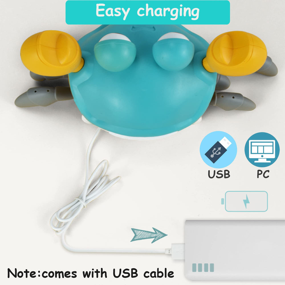 PULASIDO crab toy with USB charging for easy, on-the-go recharging.