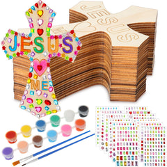 PullCrease wooden cross craft kit with 24 crosses for kid-friendly Sunday school projects
