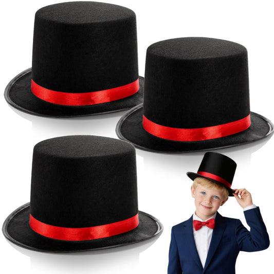 Pumtus 3-pack black felt top hat for kids, ideal for costumes and parties.