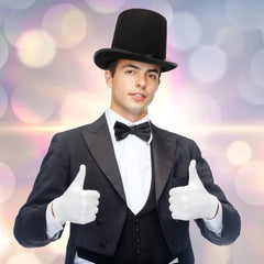 Pumtus satin-lined stovepipe top hat offers refined silhouette and vintage charm.