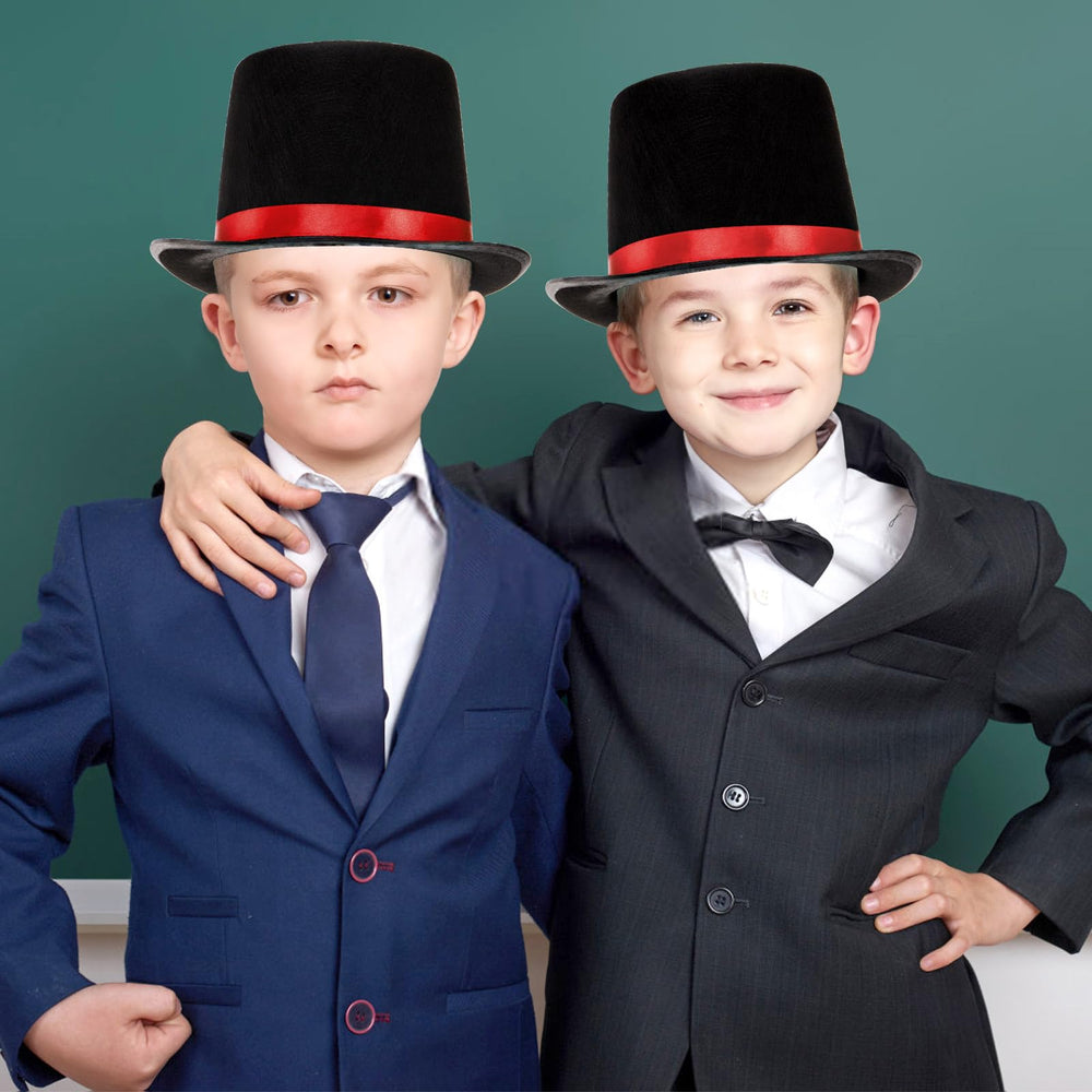 Red satin band detail helps hats stand out in parties and Halloween costumes.
