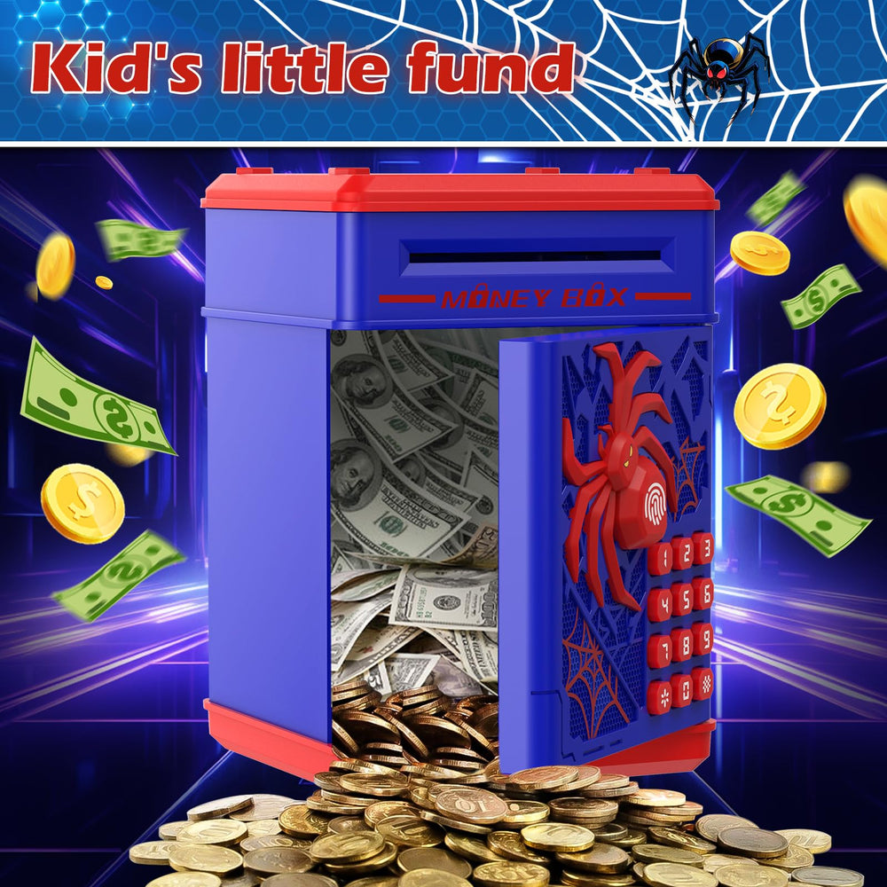 Pupidiu Spider Fingerprint Piggy Bank blue color adds a playful desk accent.