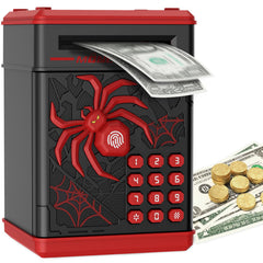 Pupidiu Spider Fingerprint Piggy Bank front view with illuminated spider head for secure savings.