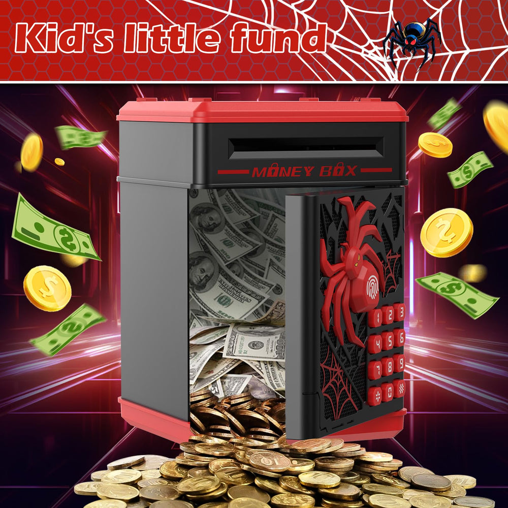 Pupidiu Spider Fingerprint Piggy Bank night LED glow for nighttime savings.