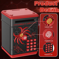 Pupidiu Spider Fingerprint Piggy Bank top view highlights password button and sensor.