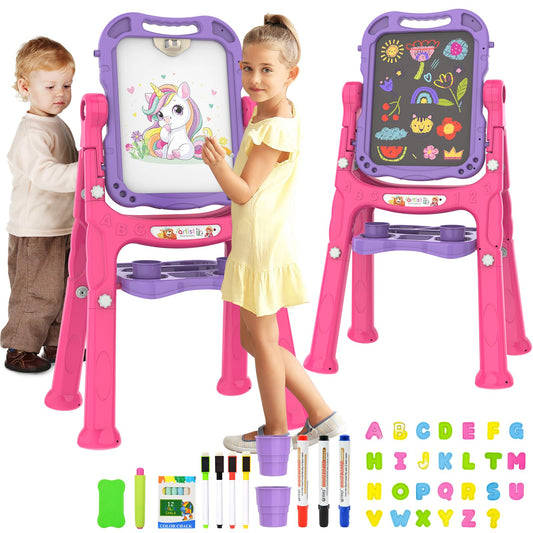 PUPPSITTY Art Easel with double-sided magnetic board supports creative learning at home.