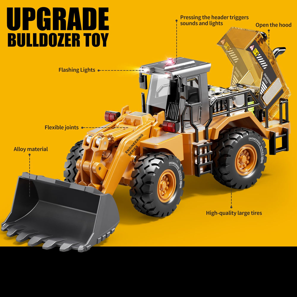 Pupu Pig die-cast bulldozer in 1:40 scale highlights authentic vehicle details.