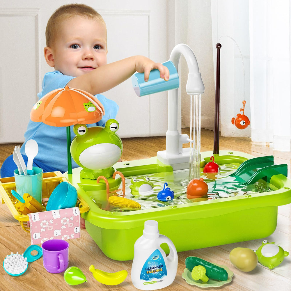 Pupu Pig electric faucet playset powers pretend washing with automatic water flow.