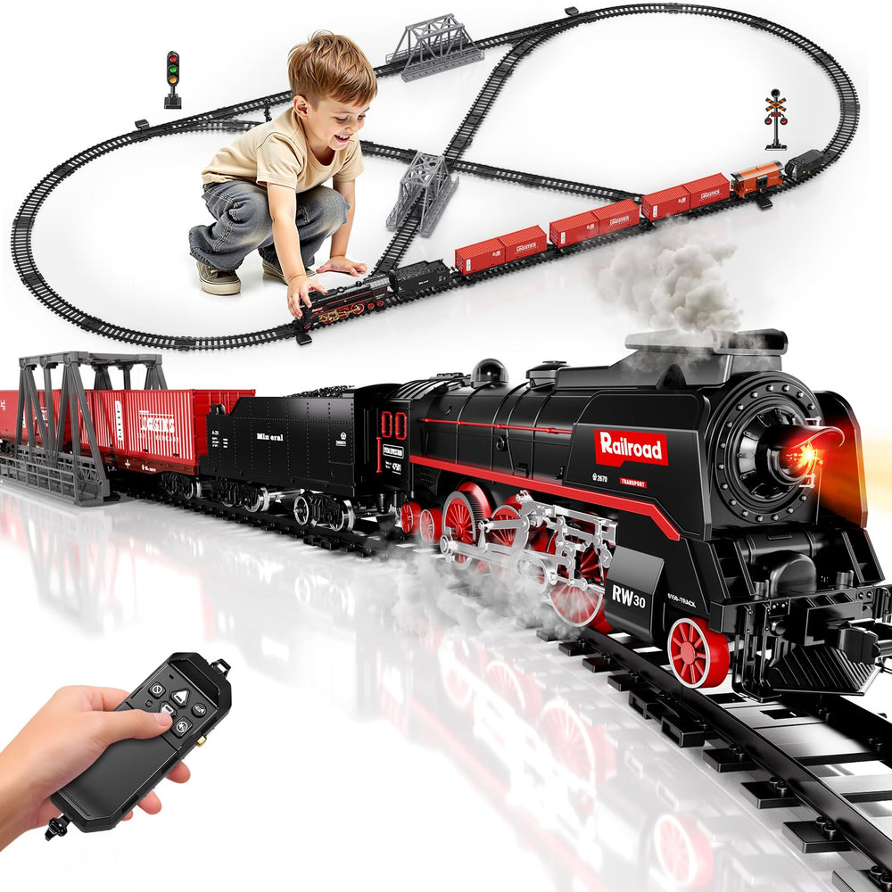 Pupu Pig model train locomotive with three-way smoke in action, immersive play.
