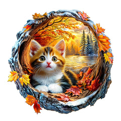 Purdicra kitten in autumn puzzle front view offers a rich landscape for mindful engagement.