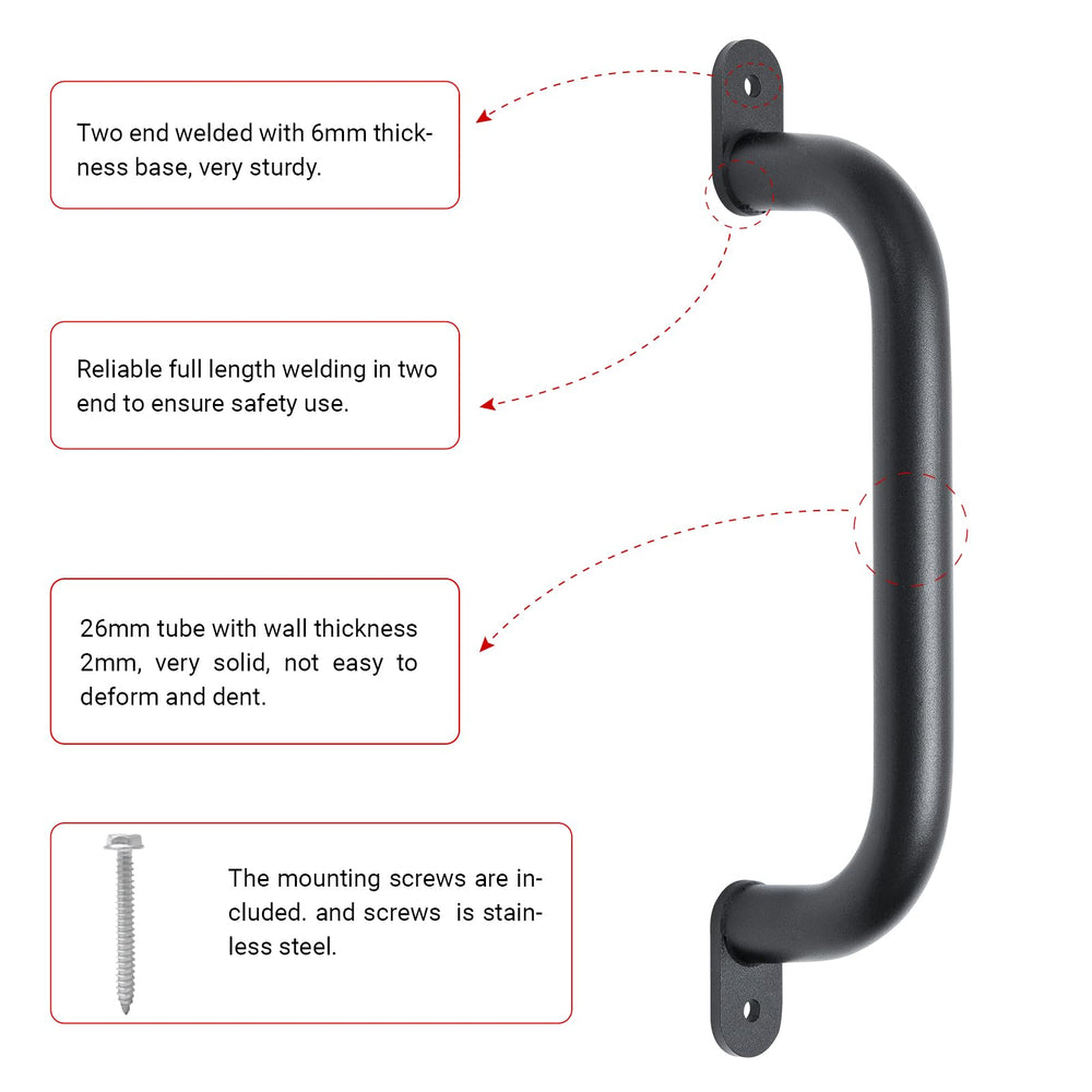 Purife 13-inch black safety handles front view shows sturdy welds for reliable use