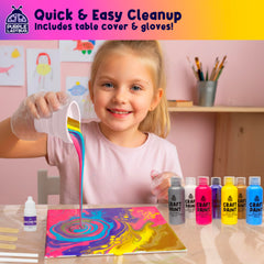 PURPLE LADYBUG gloves and stir sticks keep art tidy for kids