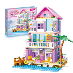 PUSITI Seaside Villa building set packaging with colorful bricks for imaginative play.