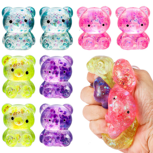 Pusotal bear squishy toy blue glitter for soothing sensory play and stress relief.