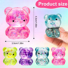 Pusotal bear squishy toy pink glitter supports focus during class or work.