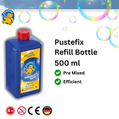 Pustefix bubbles close-up, vibrant colors and fizz for captivating bubble displays.