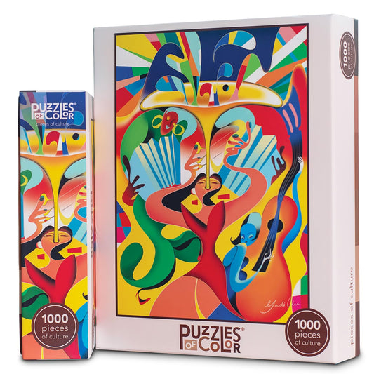 Puzzles Of Color Jam Session puzzle cover by Yadi Liu, ideal for engaging game nights.