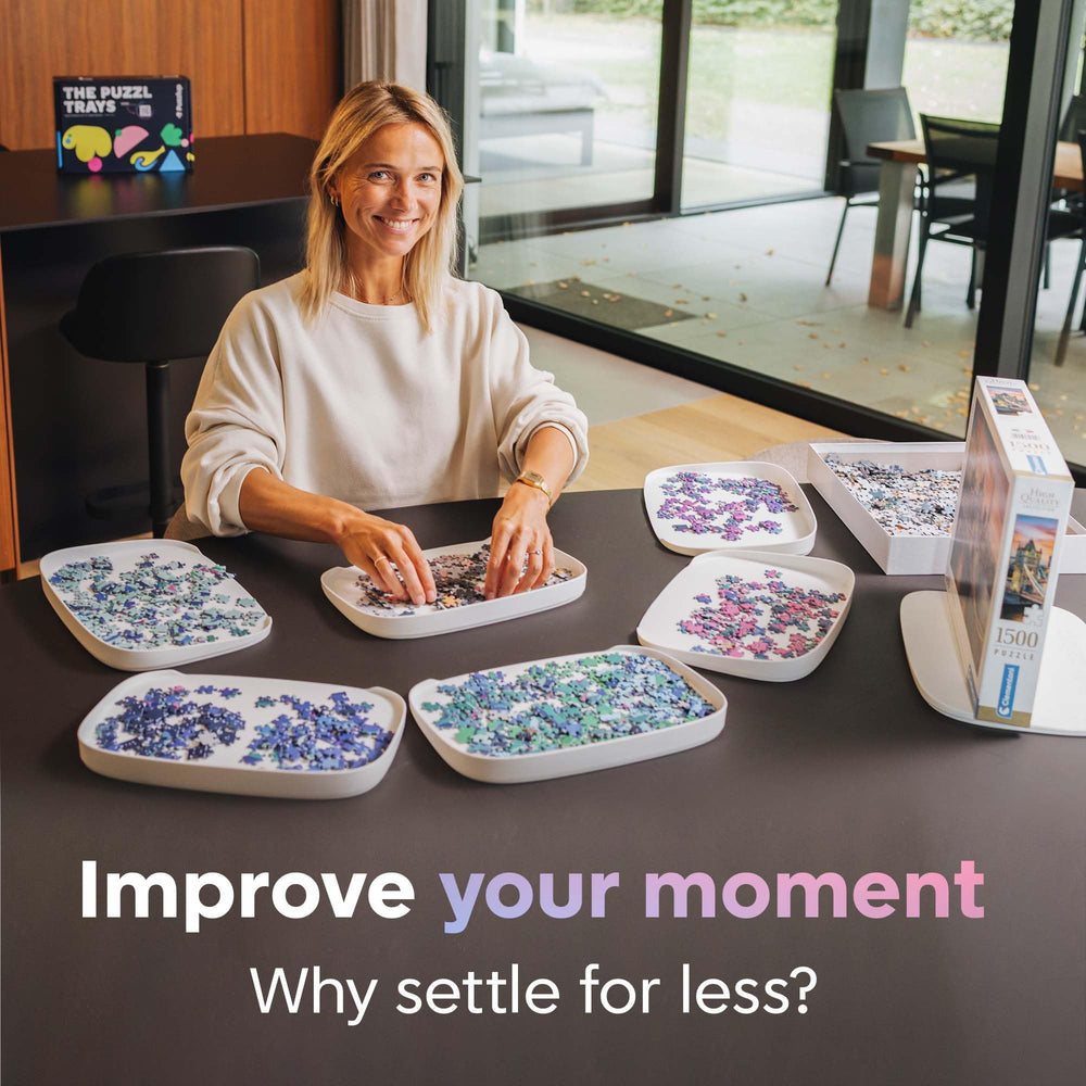 Puzzlup zig zag stack emphasizes space saving for compact puzzle sessions.