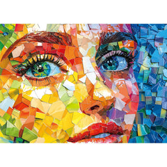 PuzzOne 1000-piece puzzle with stained-glass face art showing vibrant colors.