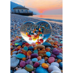 PuzzOne Beach Sunset Heart puzzle cover shows vibrant coastal colors for immersive puzzling.