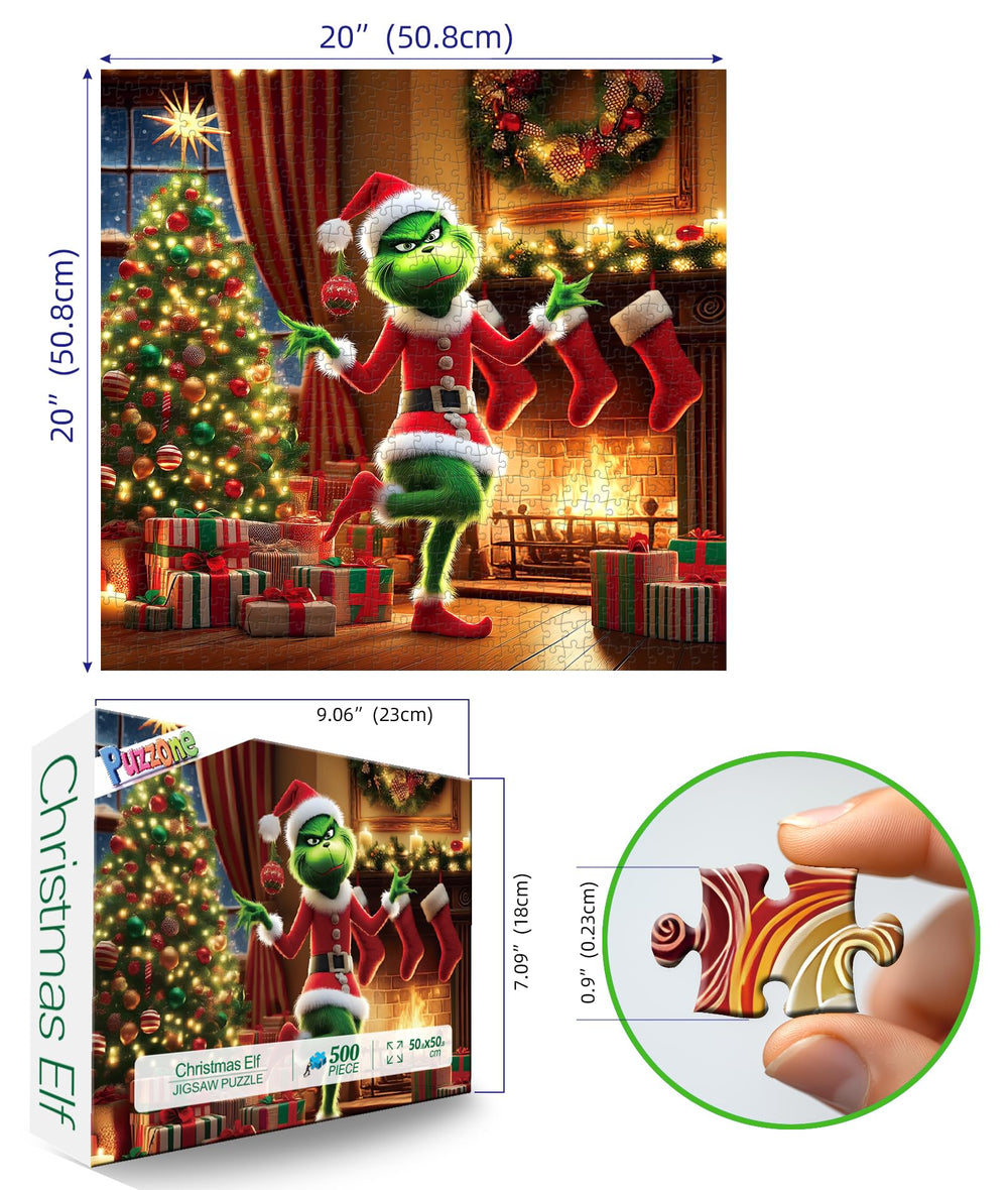 PuzzOne Christmas 500-piece puzzle fireplace offers relaxing focus and festive home display.