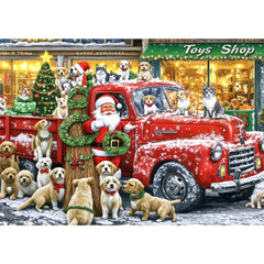 PuzzOne red-truck-and-dog puzzle image, perfect for shared family puzzling moments.