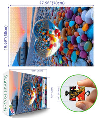 PuzzOne colorful pebbles coastal scene highlights bright stones for relaxing, screen-free pastime.