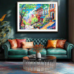 PuzzOne Spring Street finished puzzle size 23x15 inches ready for wall decor.