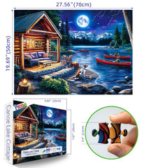 PuzzOne lake moonlight cottage scene suitable for wall display after finishing
