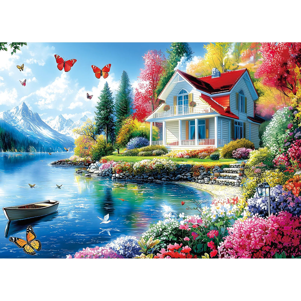 PuzzOne lakeside villa 1000-piece puzzle for relaxing family night.