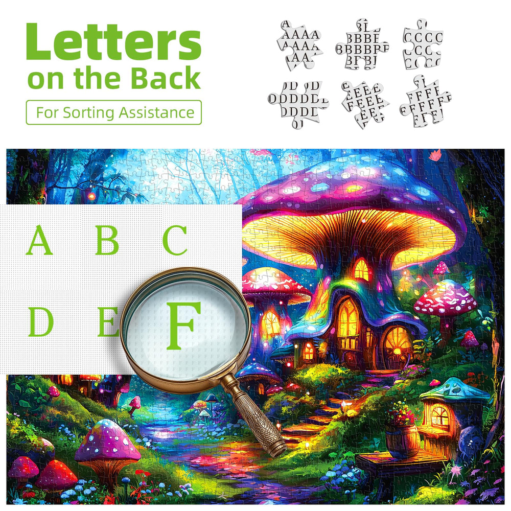 PuzzOne Mushroom Village puzzle features a matte finish to reduce glare.