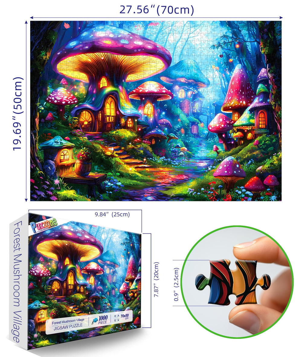 PuzzOne Mushroom Village puzzle pieces with precise cuts for snug fits.