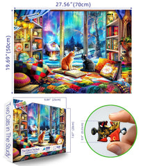 PuzzOne winter-scene puzzle captures snowy cabin lanterns for cozy evenings.