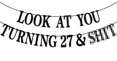 PYBHILK black glitter banner for turning 27 adds instant sparkle to parties.