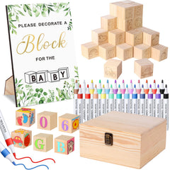 Pydeeirom baby shower blocks set with wooden box ready for DIY keepsakes