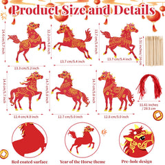 PYURTHITY Lunar horse designs showcase red and gold luck for classroom activities.