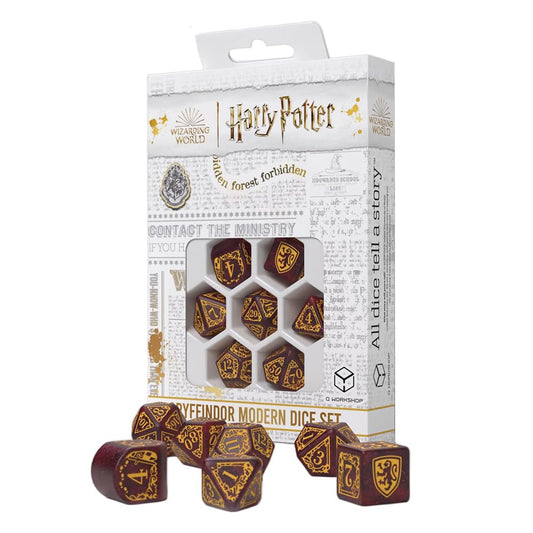 Q WORKSHOP Gryffindor modern dice in burgundy-red glitter for dramatic rolls.
