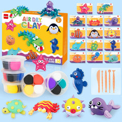 QANIY Air Dry Clay Kit with 14 tins shown for beginners and families