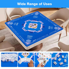 QAZWQAZ Mahjong Mat 33x33 blue table setup complements home game nights.