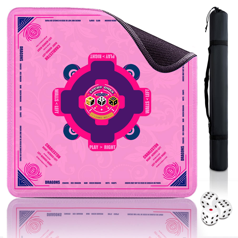 QAZWQAZ Mahjong Mat with Rules Pink – stable, non-slip play surface