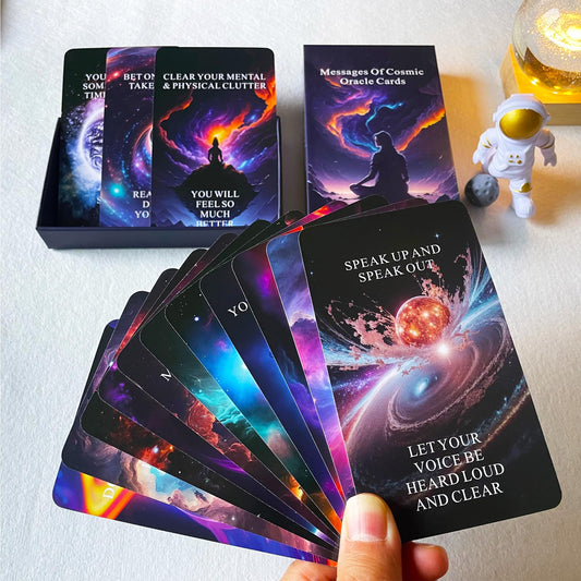 Qcsdckot Higher Self Messages Deck cover with vibrant cosmic art for daily guidance