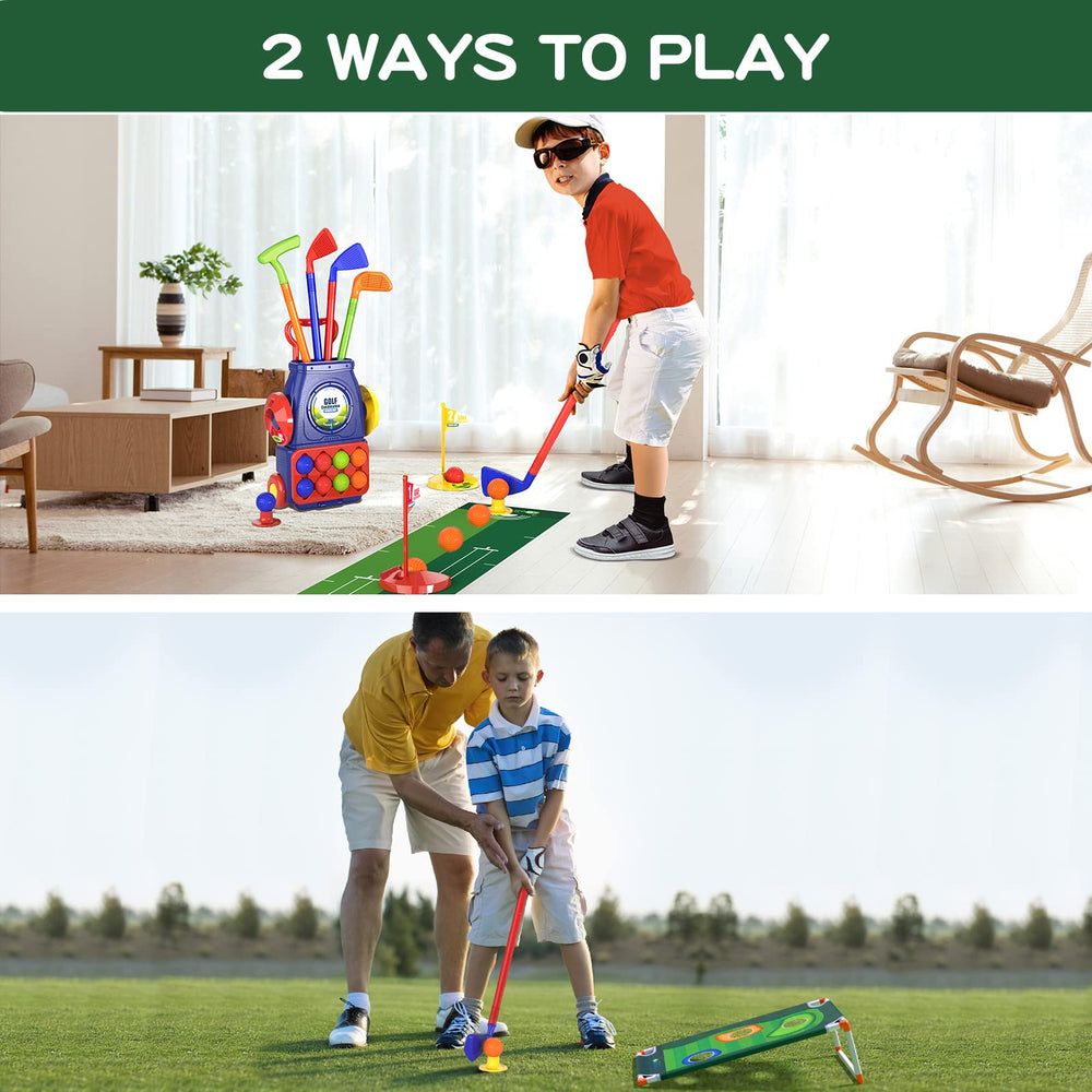 QDRAGON Kids Golf Set adjustable clubs from 12 inches to 23.5 inches.