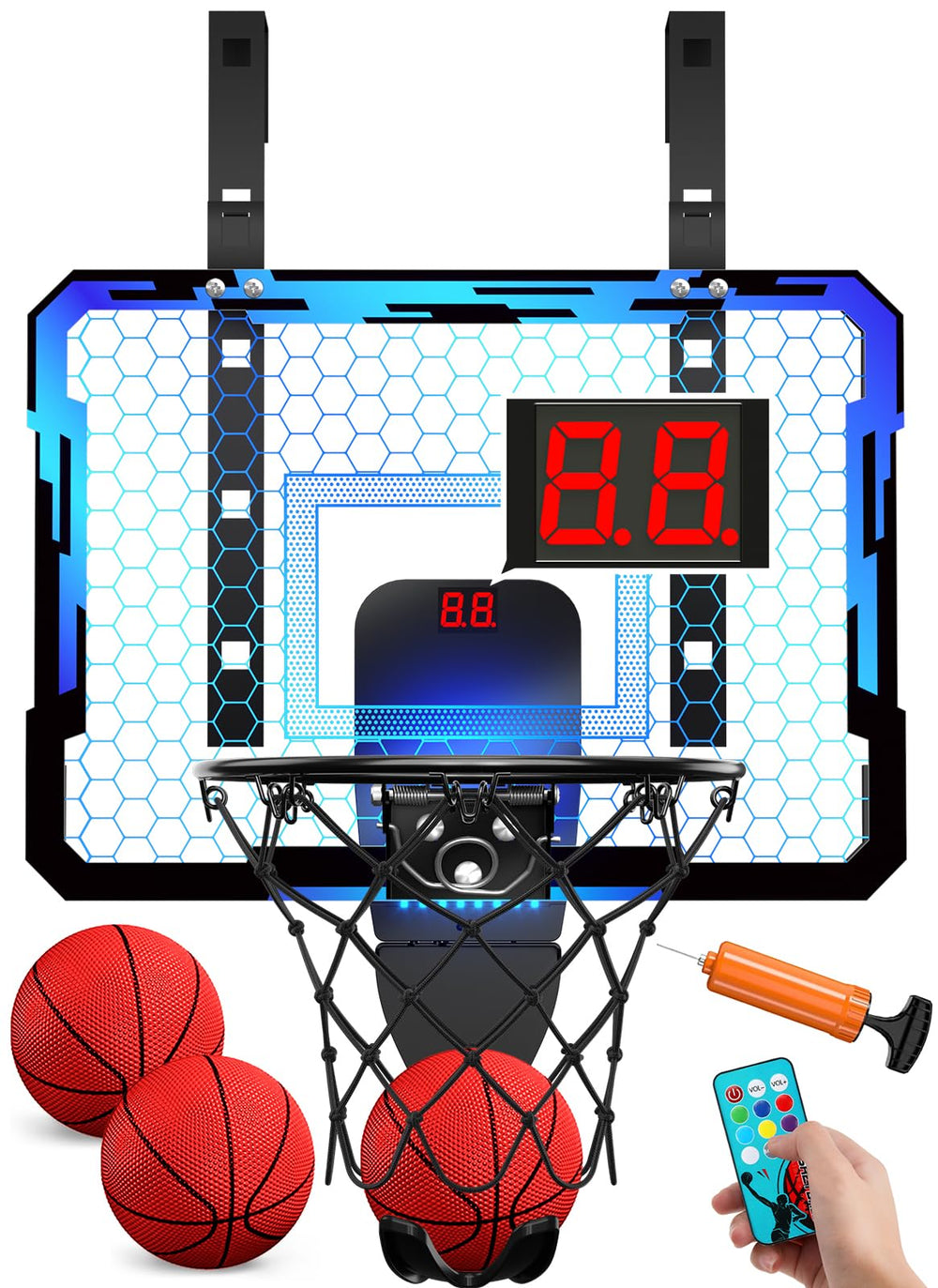 QDRAGON indoor basketball hoop with LED lights brighten playtime for kids.