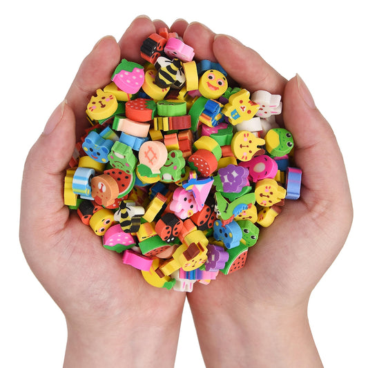 QDXATIVP 300pcs mini erasers with animals and fruits for playful corrections